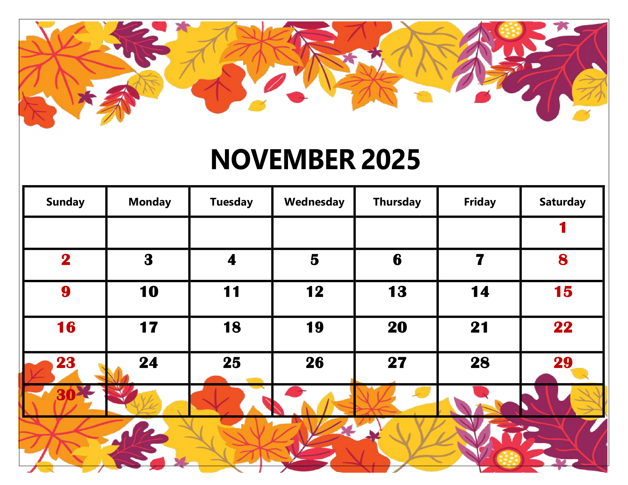 November Printable Calendar With Holidays