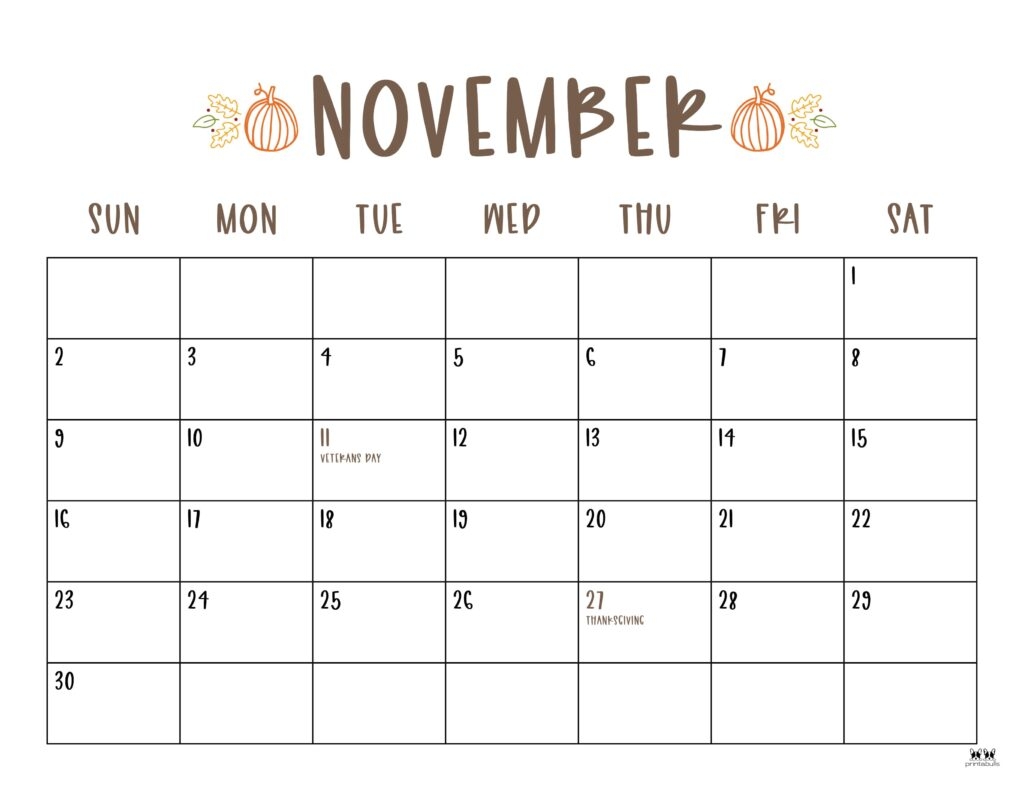 November 2025 Calendars 107 FREE Printables Printabulls