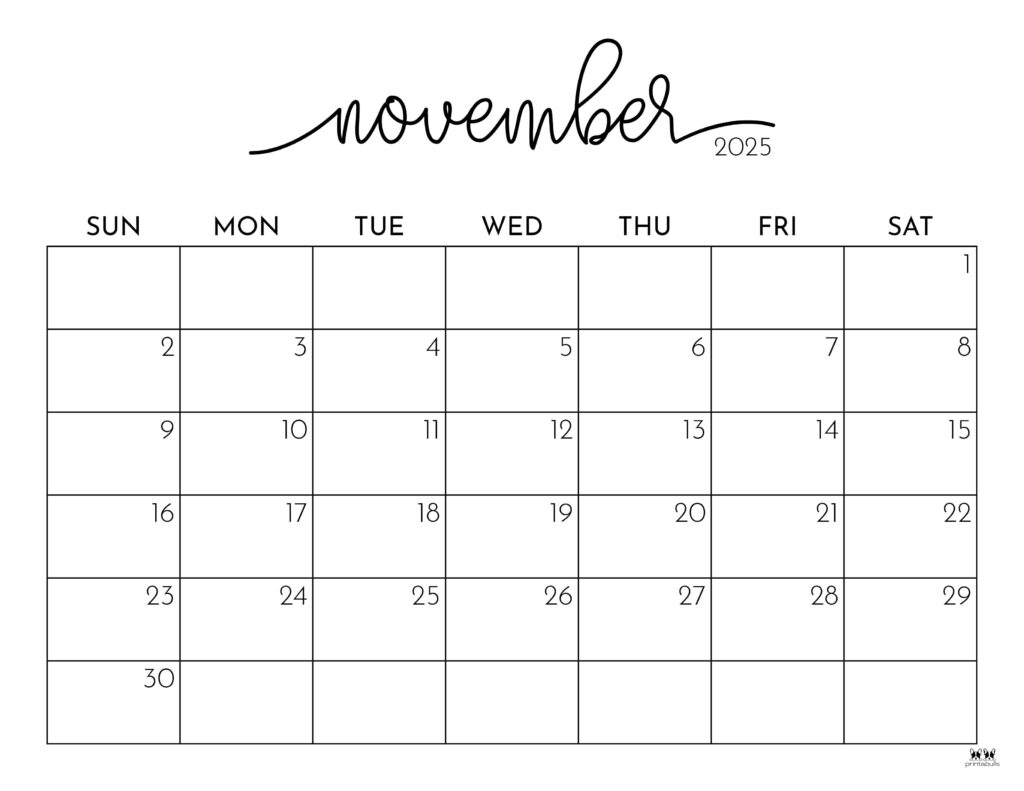 October November Calendar Printable