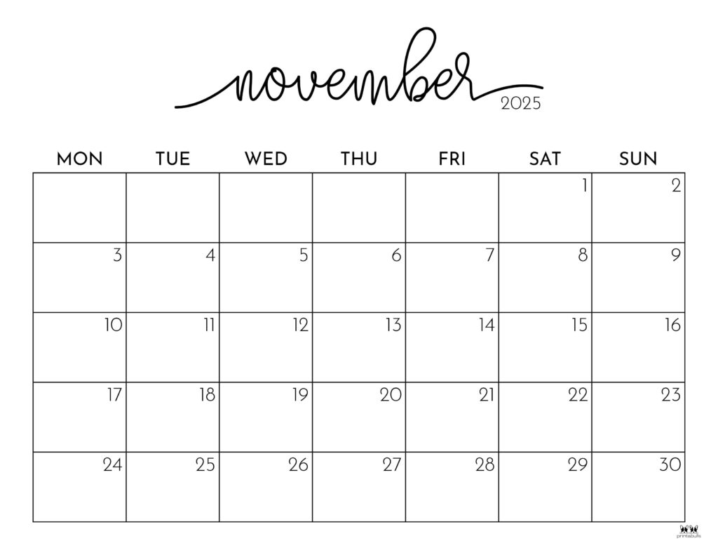 November Printable Classroom Calendar