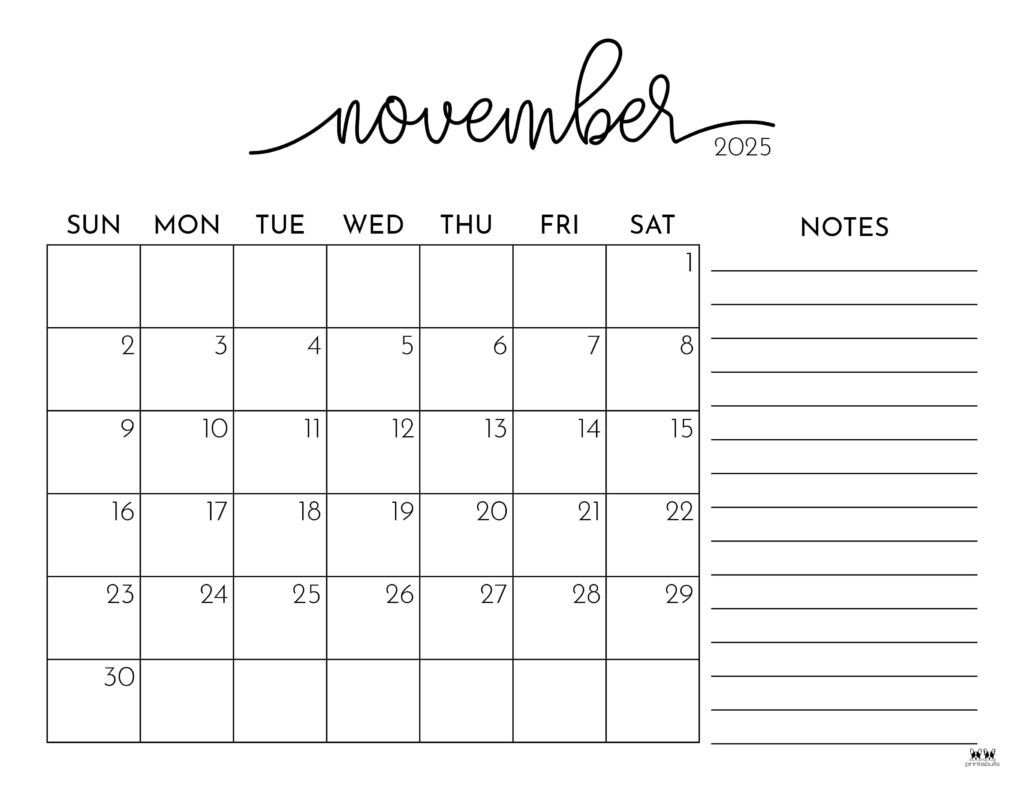 November 2025 Calendars 107 FREE Printables Printabulls