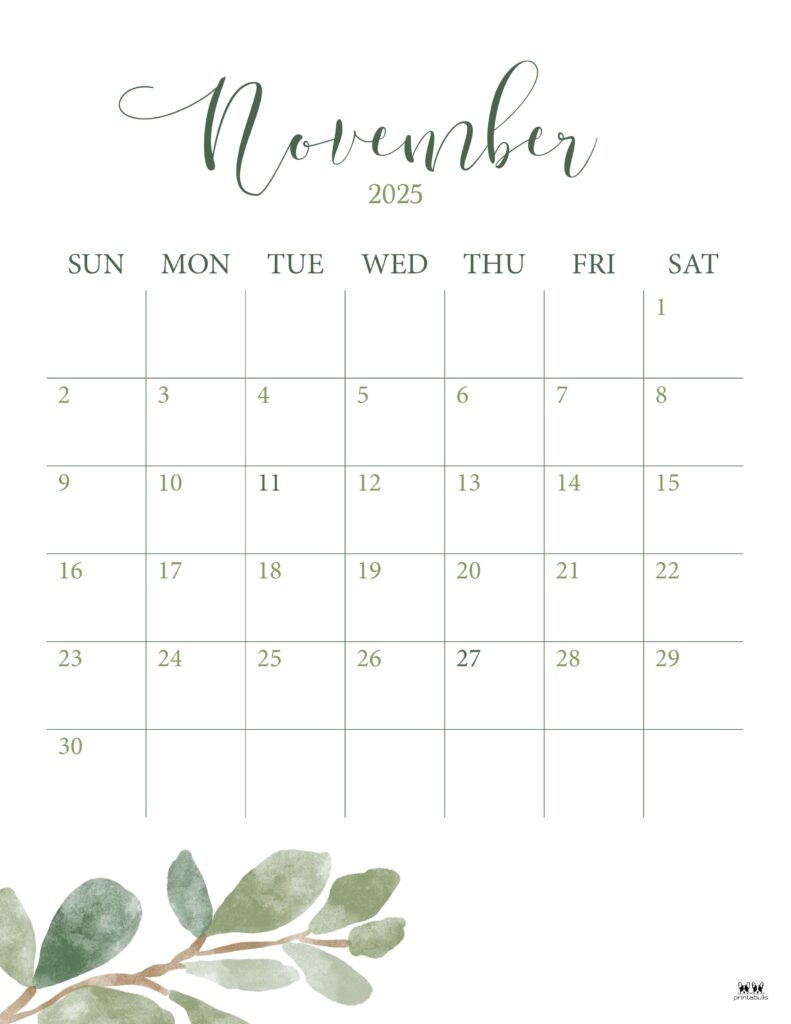 November 2025 Calendars 107 FREE Printables Printabulls