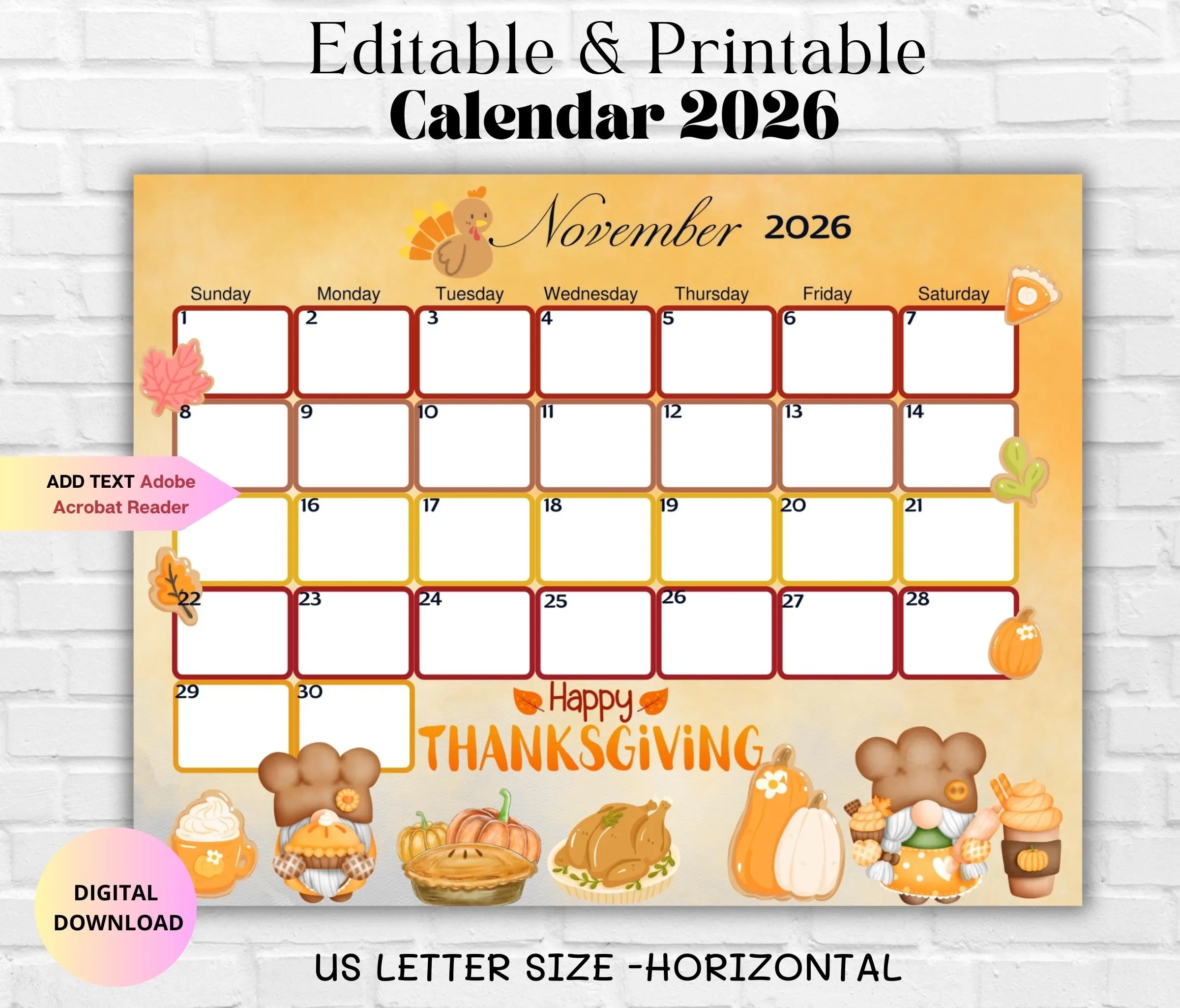 November 2026 Calendar Etsy UK