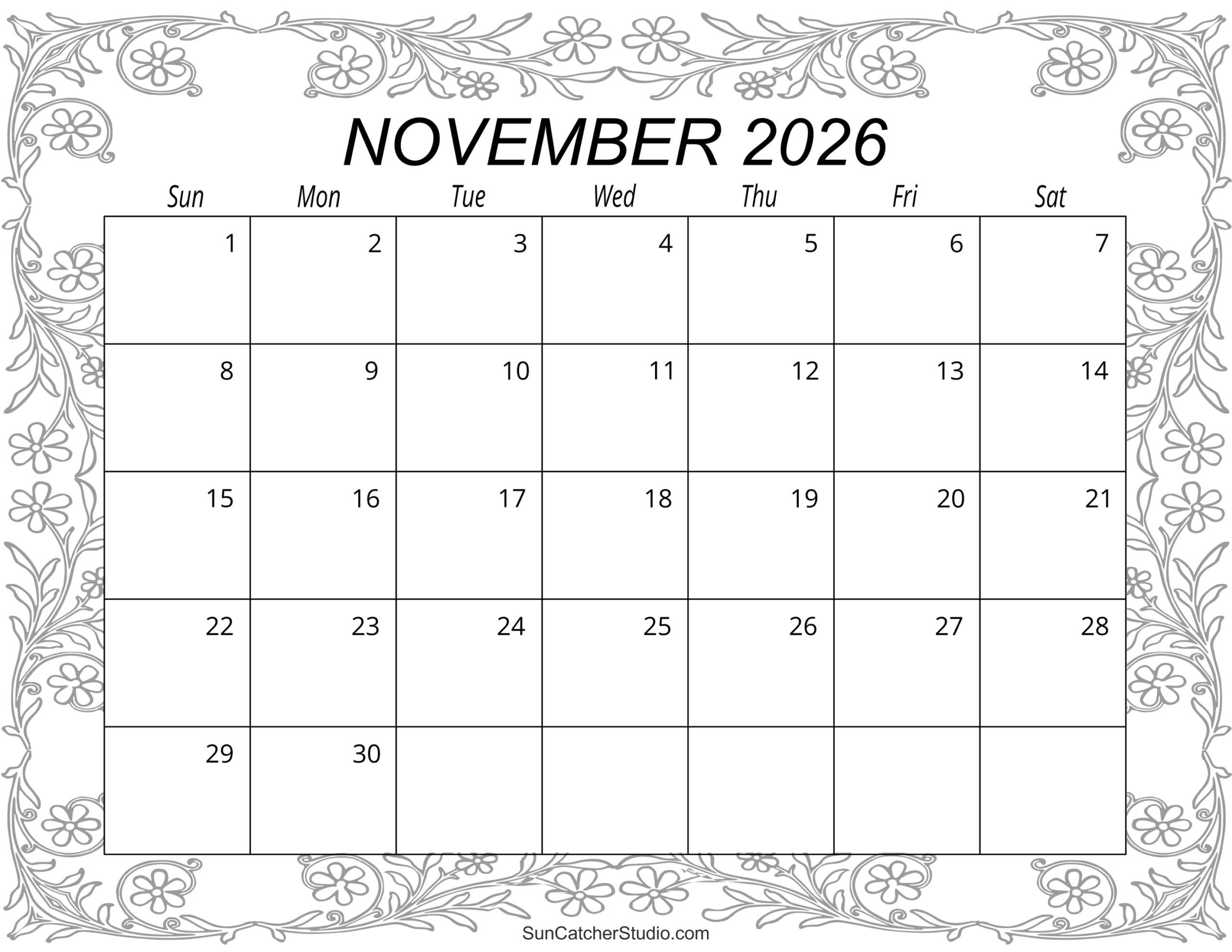 Printable Pdf November 2026 Calendar