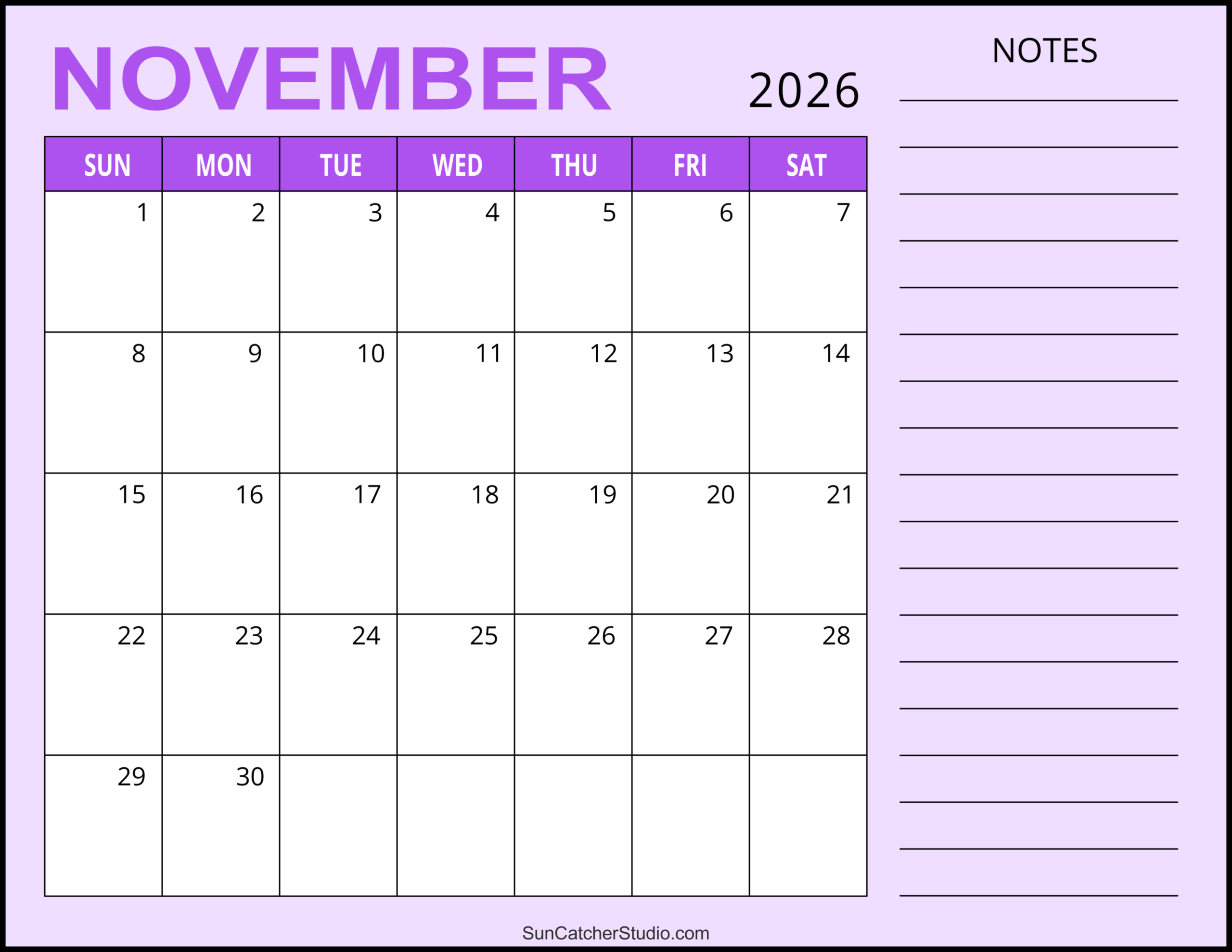 November 2026 Calendar Free Printable Free Printables November 2026 Calendar Free Printable Free Printables
