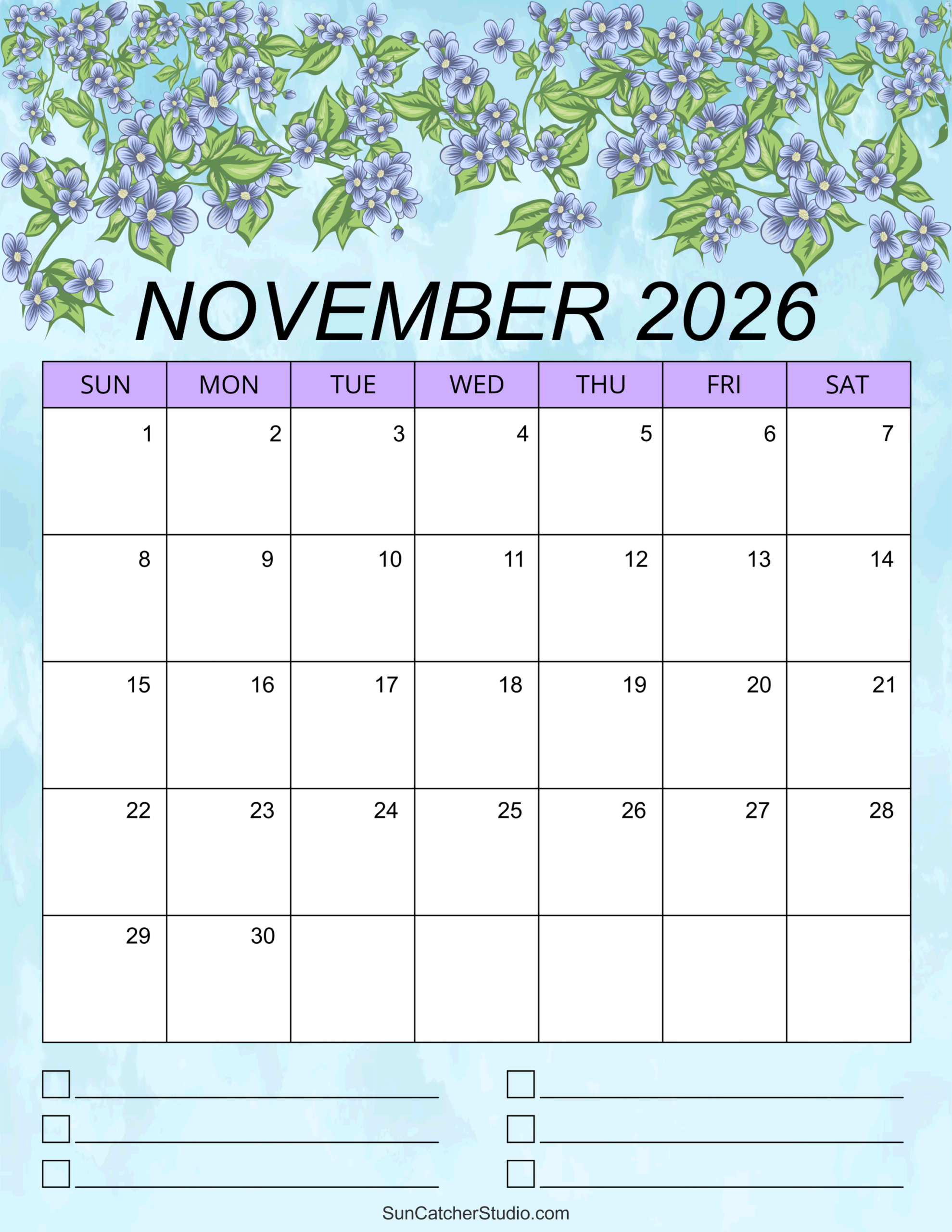 November 2026 Printable Calendar With Notes