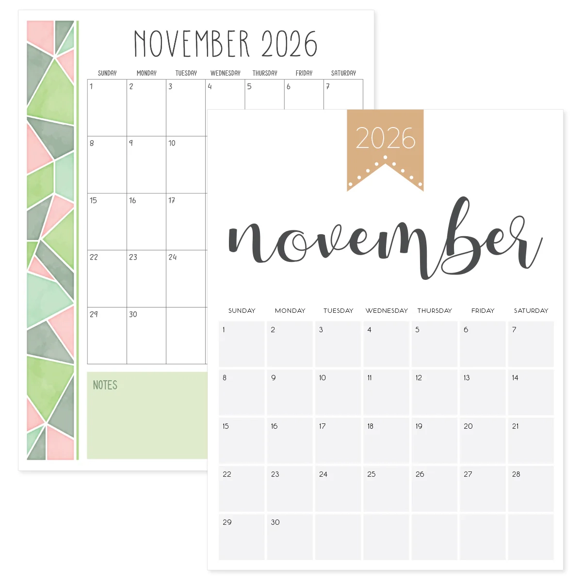 Printable Calendar November 2026 Weekly