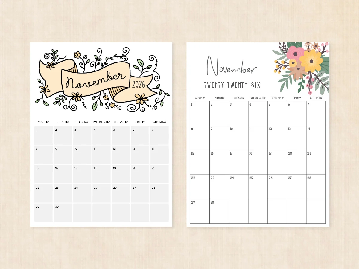 Large Printable November 2026 Calendar