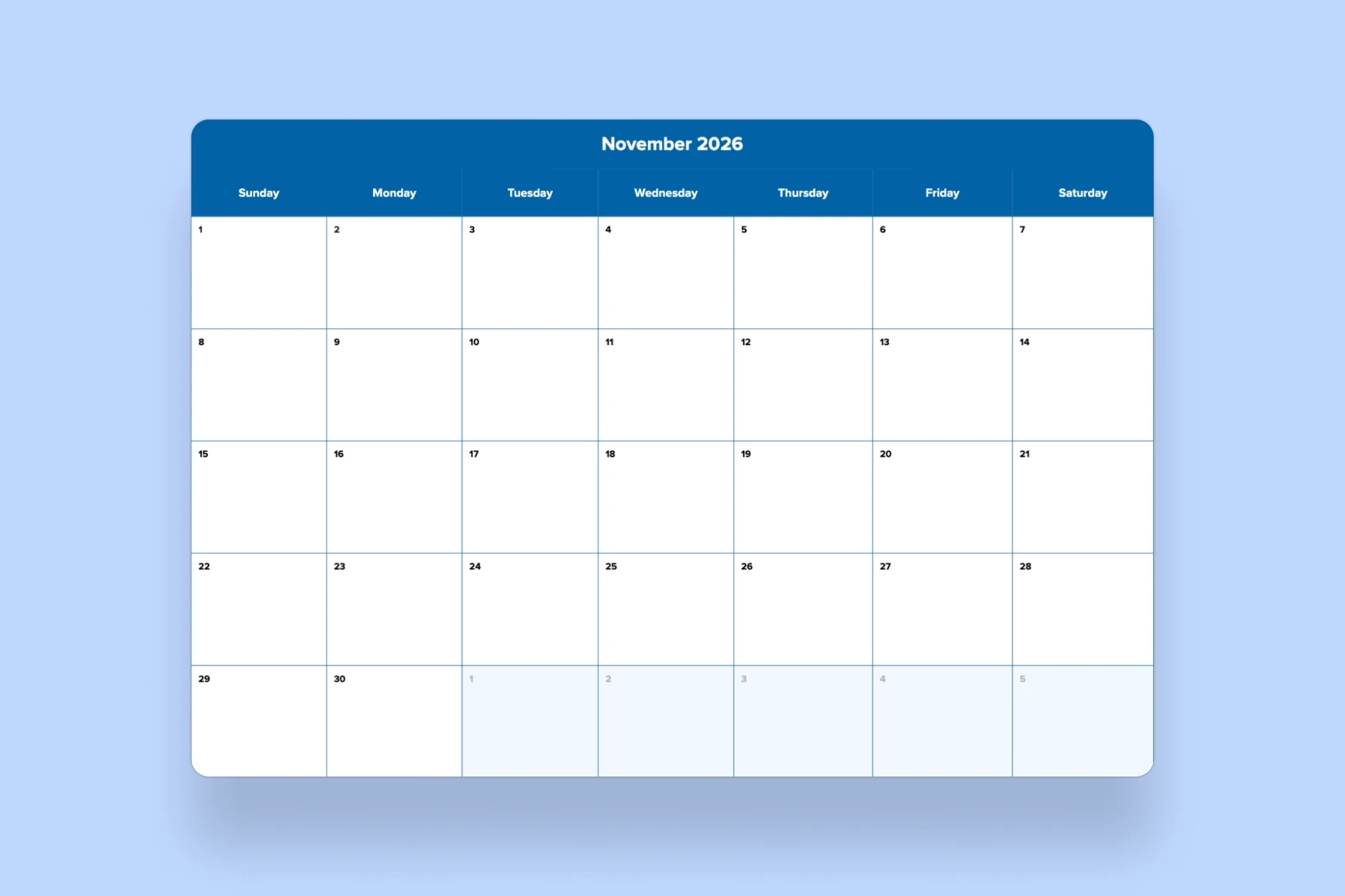 November 2026 Calendar Template