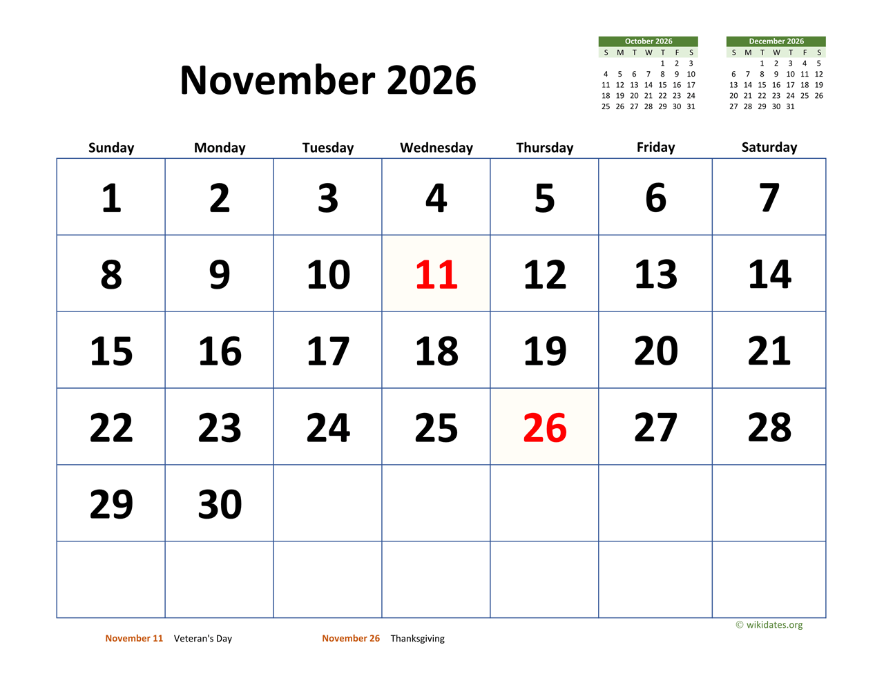 November 2026 Calendar