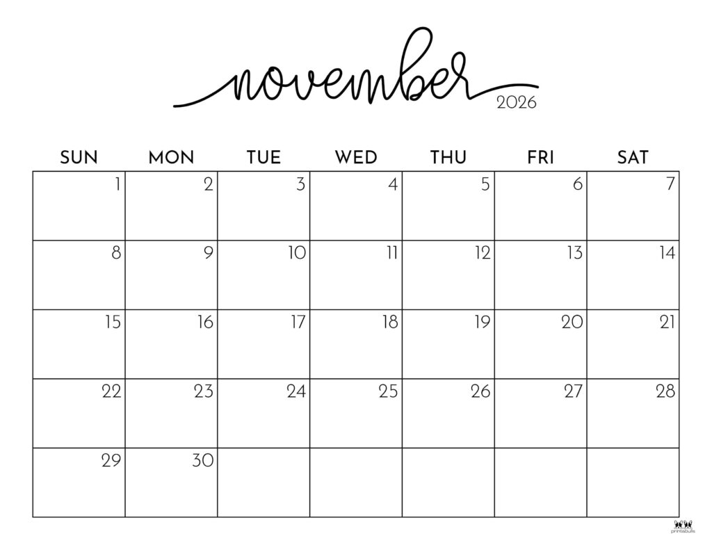 Printable Calendar Pages 2026 November