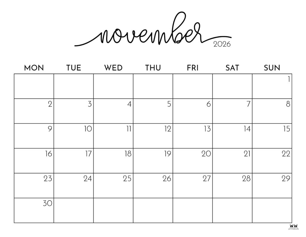 Printable November 2026 Calendar For Kids Printable November 2026 Calendar For Kids
