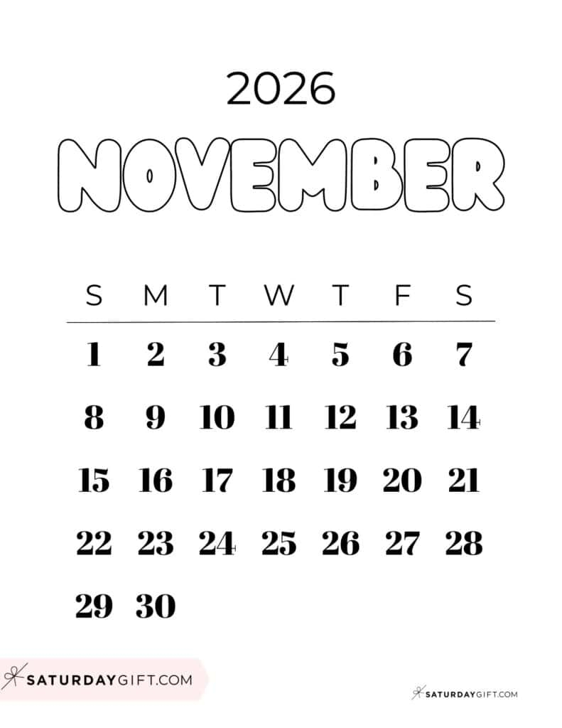 November 2026 Printable Calendar 30 Minutes