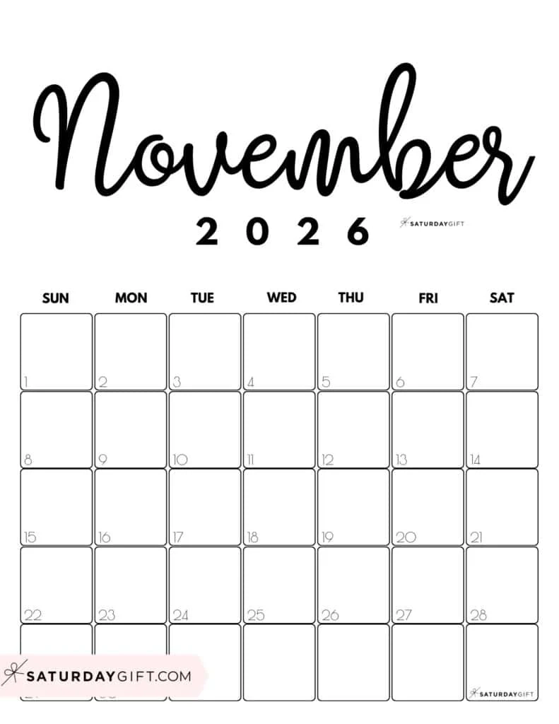 November 2026 Calendars 23 Cute Free Printable PDFs By SaturdayGift