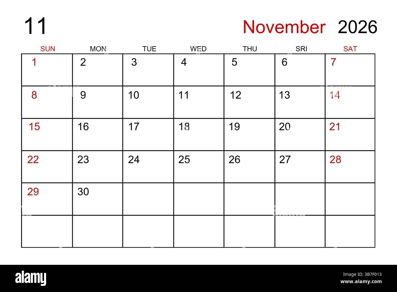 November 2026 Printable Calendar Page