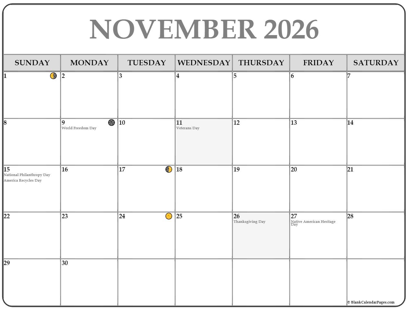 November 2026 Lunar Calendar Moon Phase Calendar