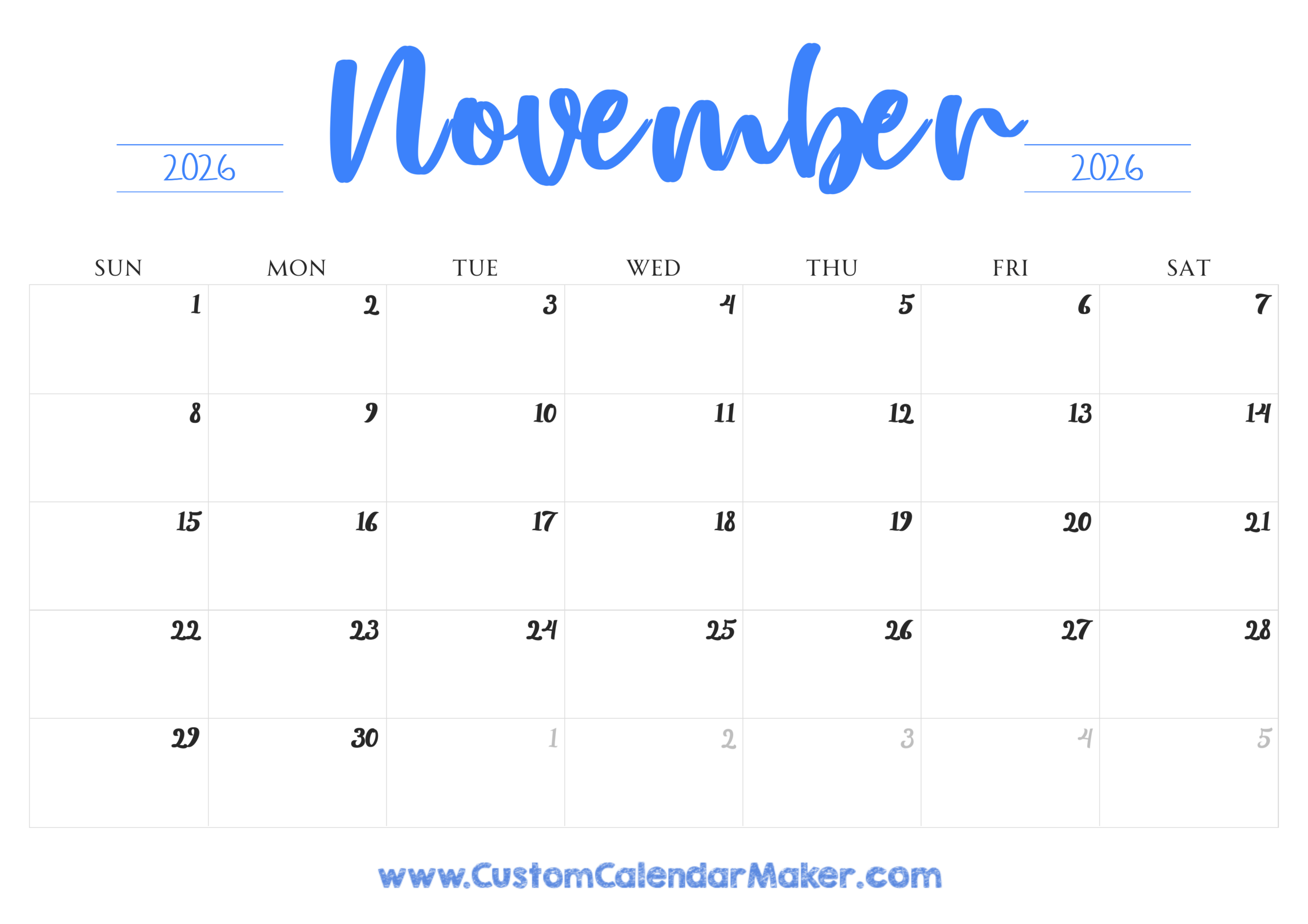 Printable Moon Calendar November 2026