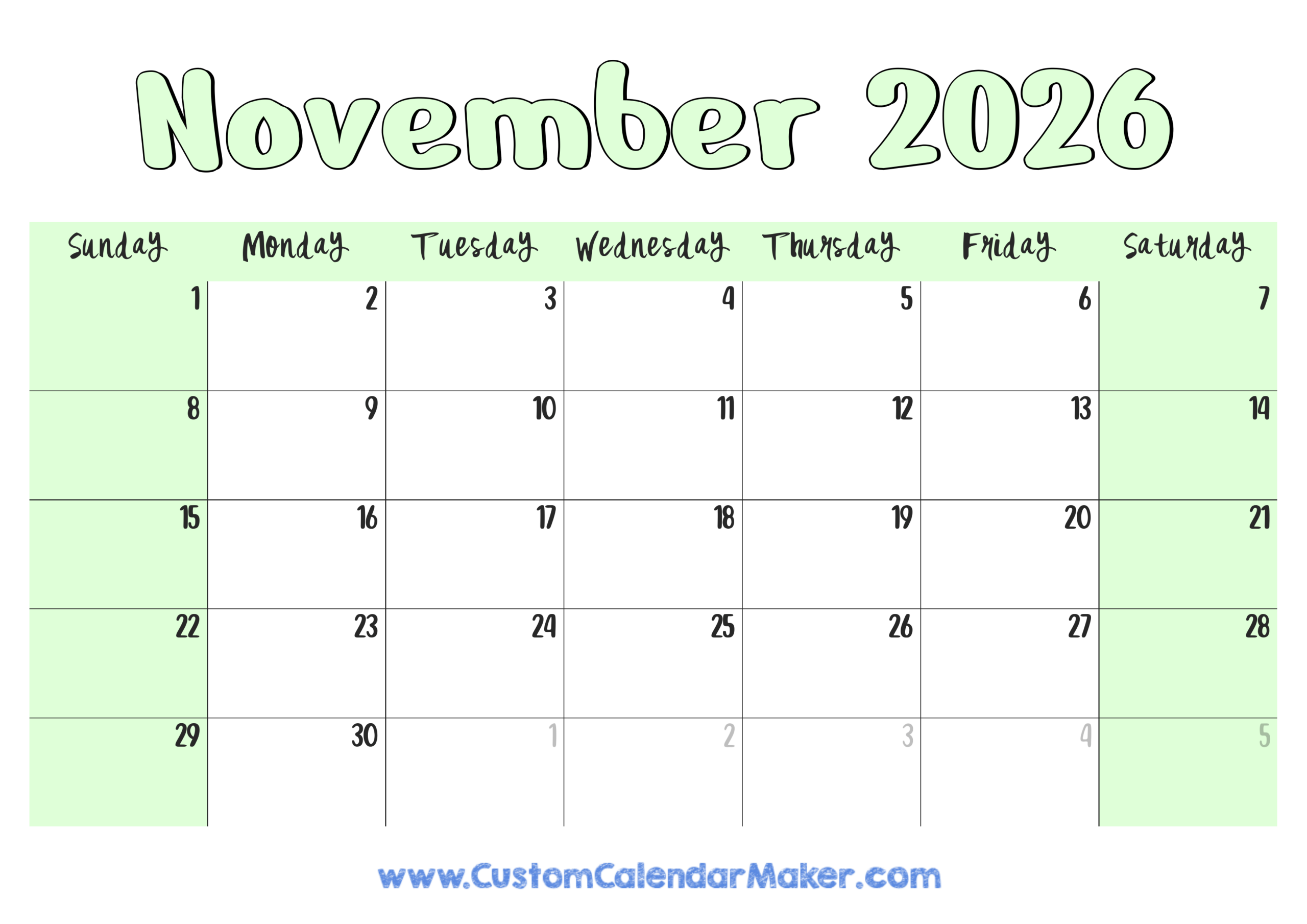 November 2026 Printable Calendar 23 Free Templates PDF 