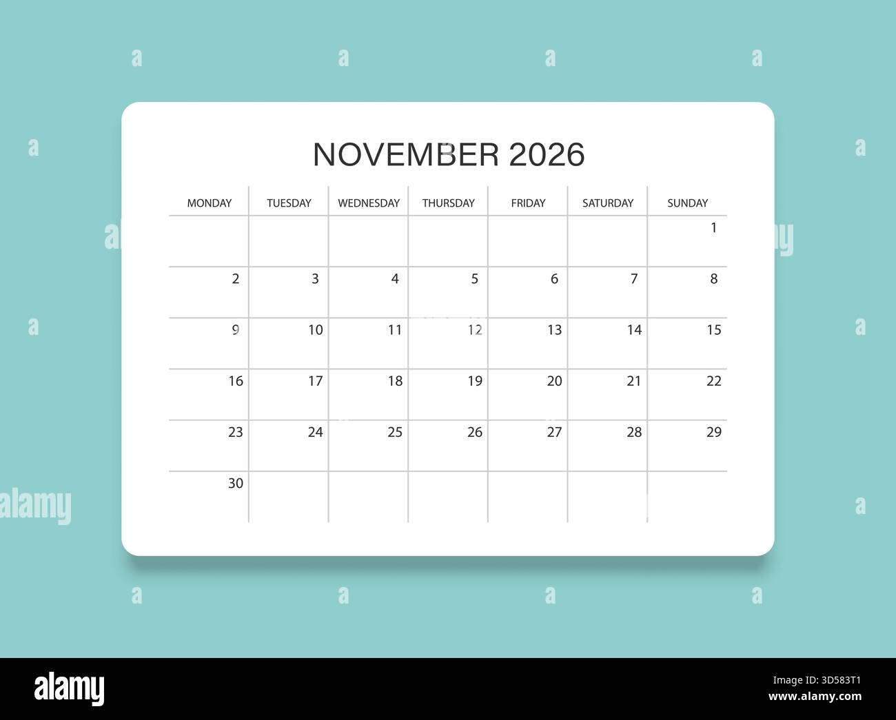 Vertex Printable 2026 Calendar November December