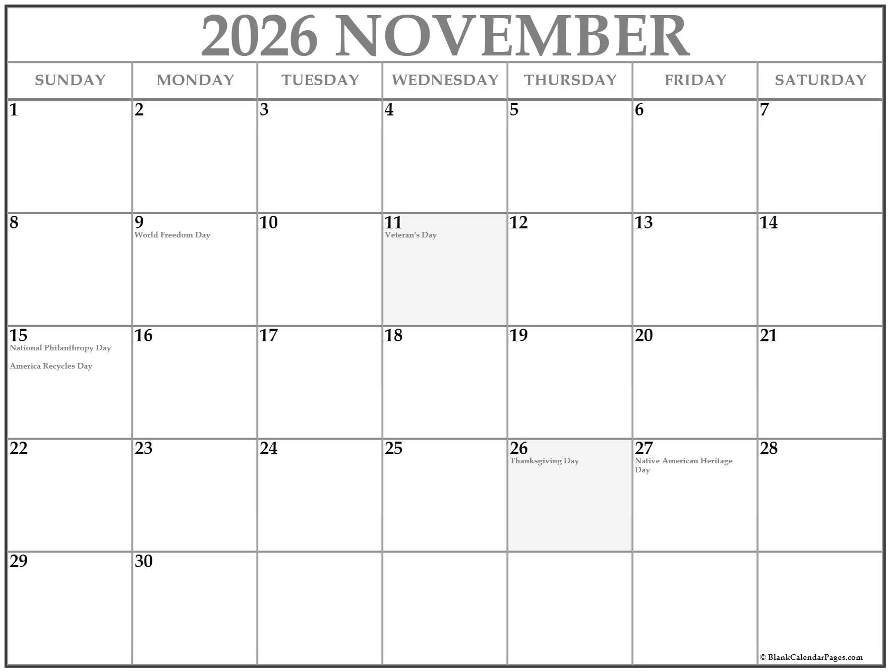 Bugs Printable Calendar November 2026