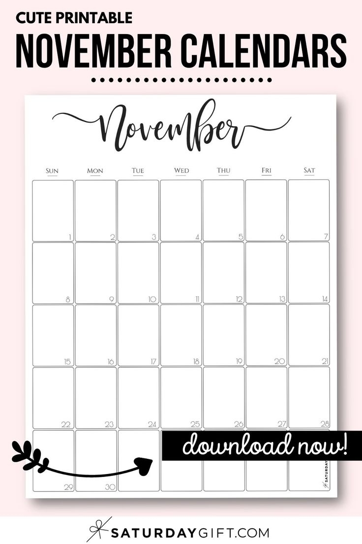 November Calendar Cute Printable