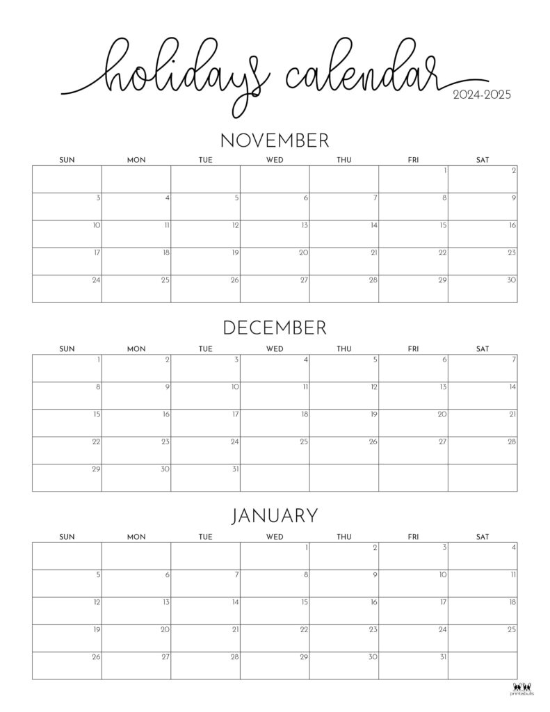 November December 2024 Calendars 28 Printables Printabulls