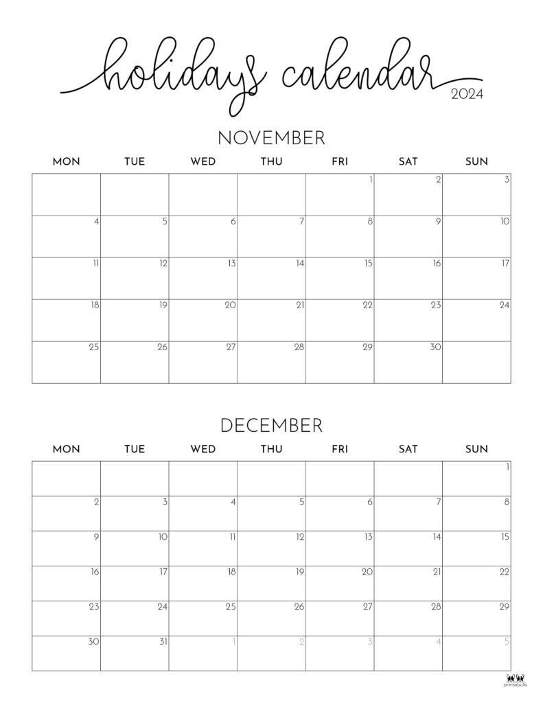 November December 2024 Calendars 28 Printables Printabulls