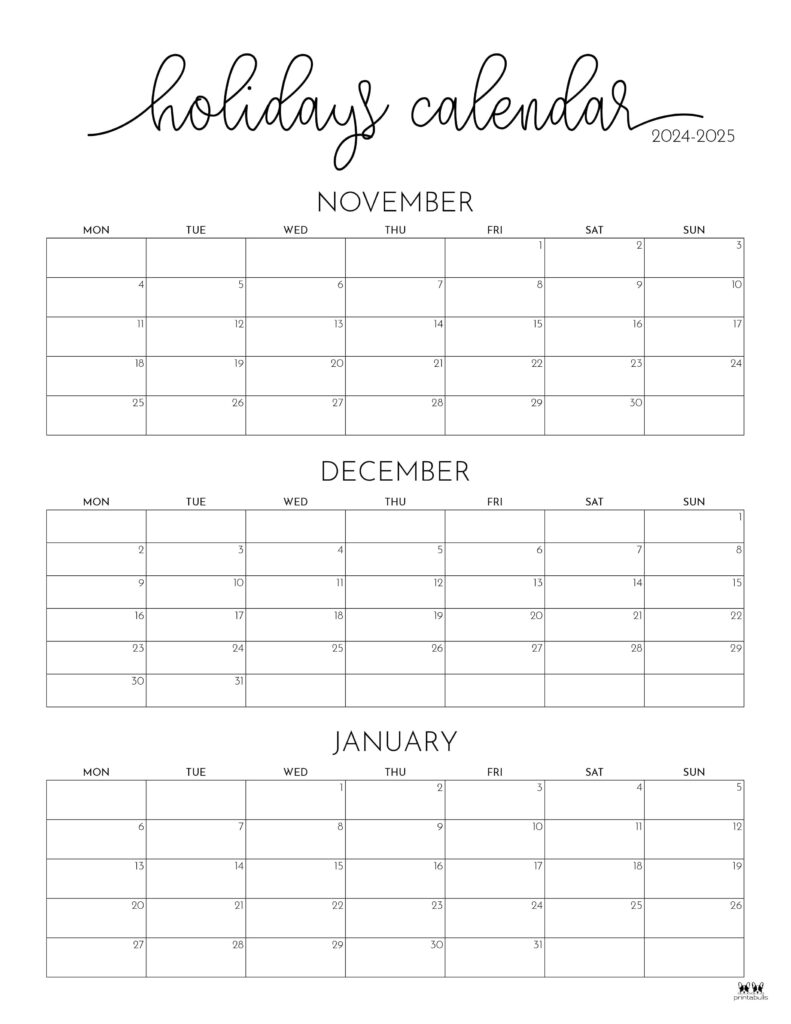 November December 2024 Calendars 28 Printables Printabulls