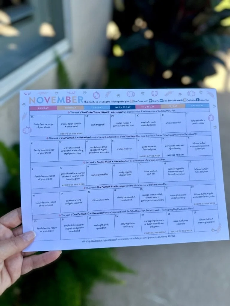 November Menu Plan FREE Menu Calendar Printable 
