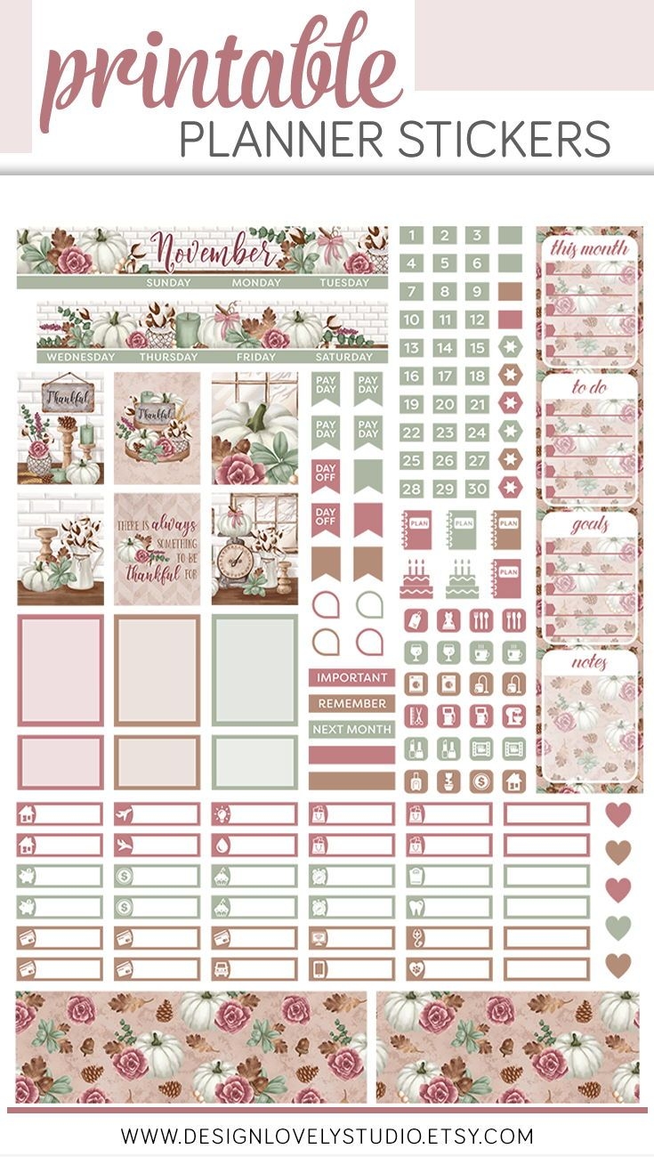 November Mini Happy Planner Stickers Printable November Monthly 
