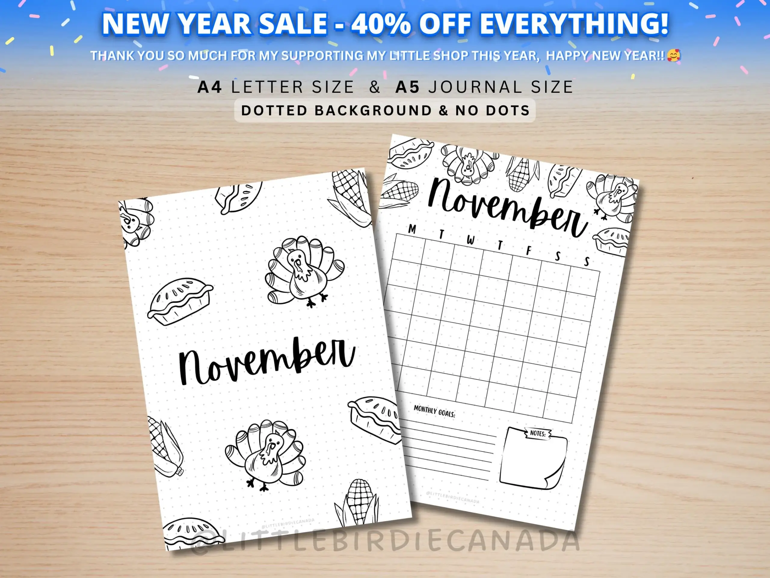 November Title Page Thanksgiving Turkey November Calendar 