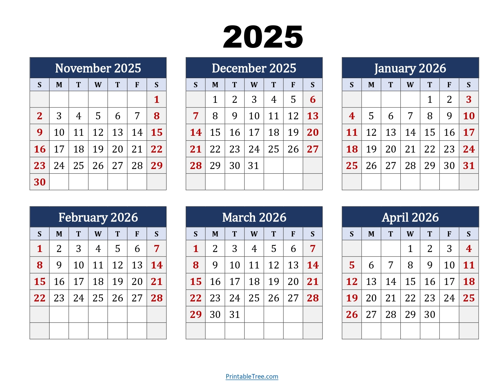 Printable Word Calendar November 2026