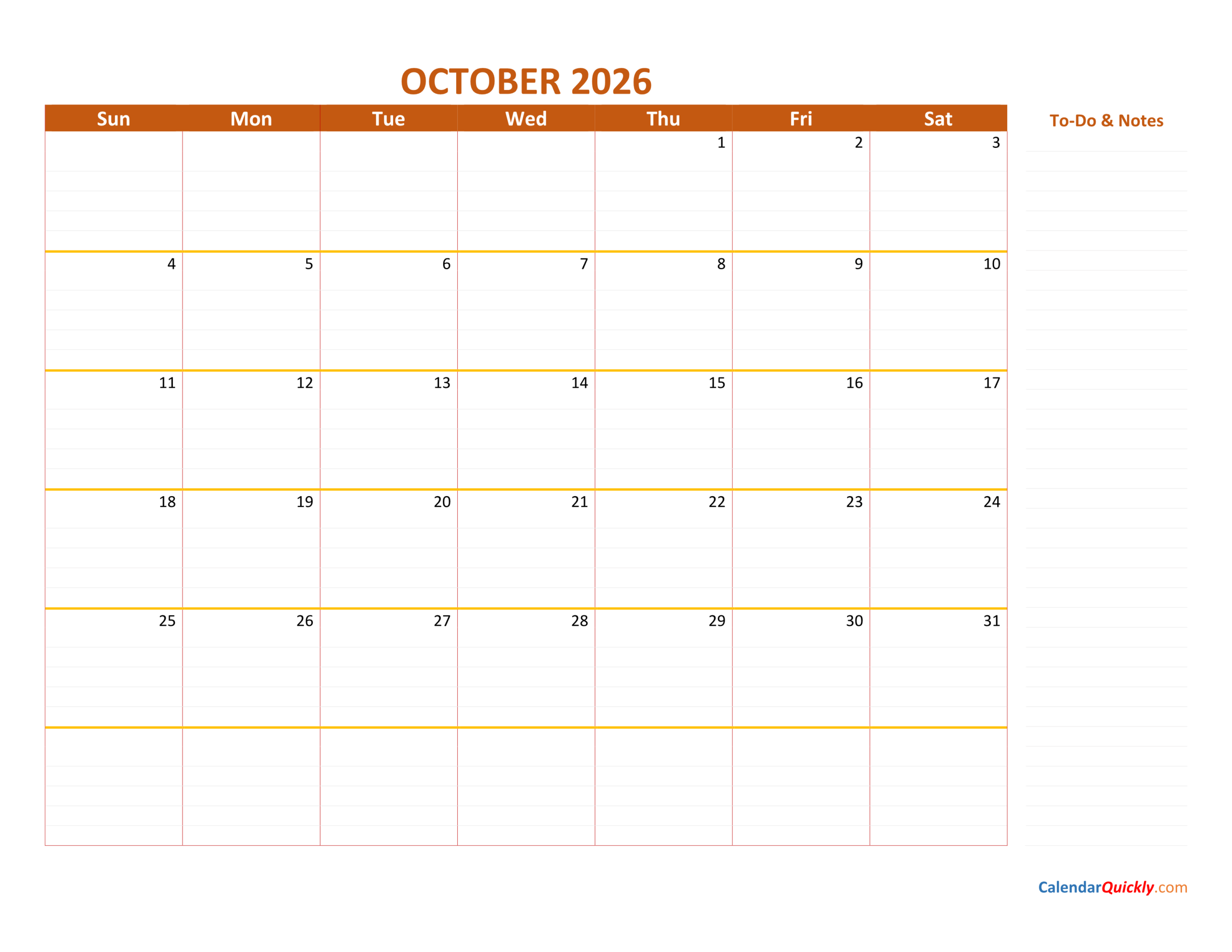 October 2026 Calendar Calendar Quickly