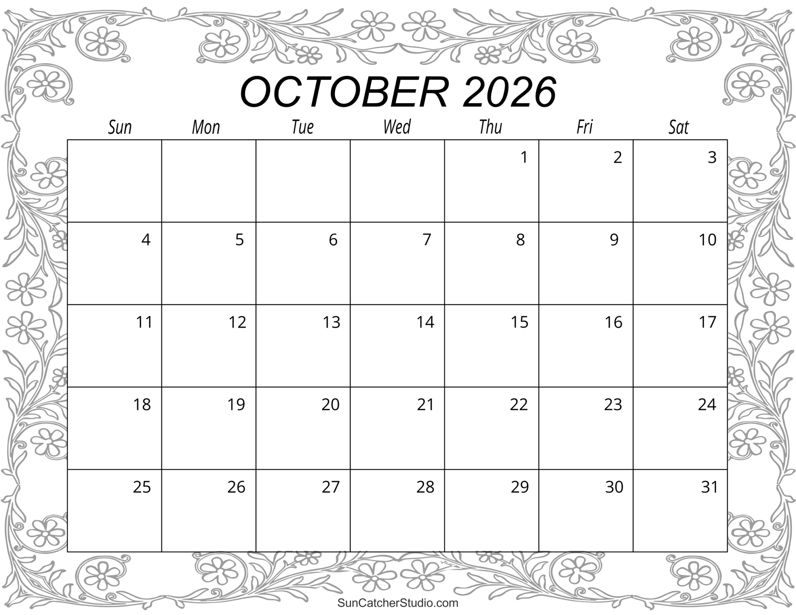 October 2026 Calendar Free Printable Free Printables October 2026 Calendar Free Printable Free Printables