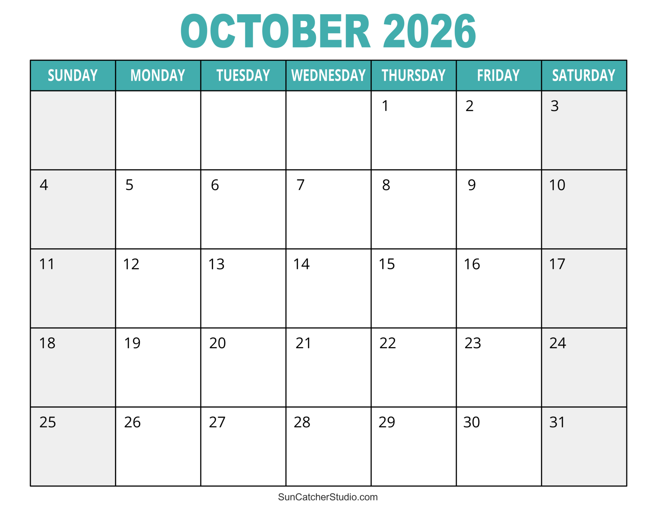 Printable Calendar October To December 2026