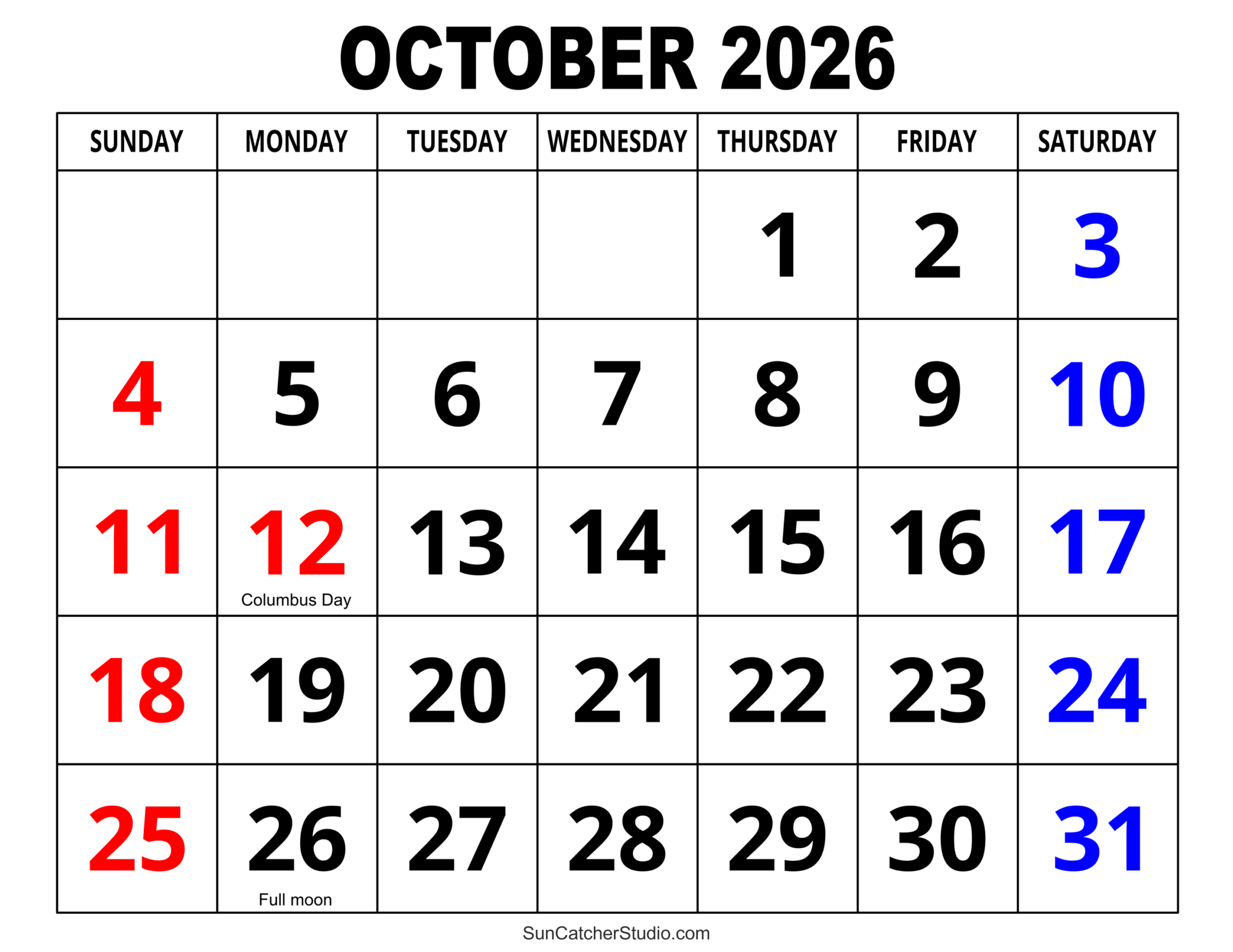 Printable Calendar October November 2026