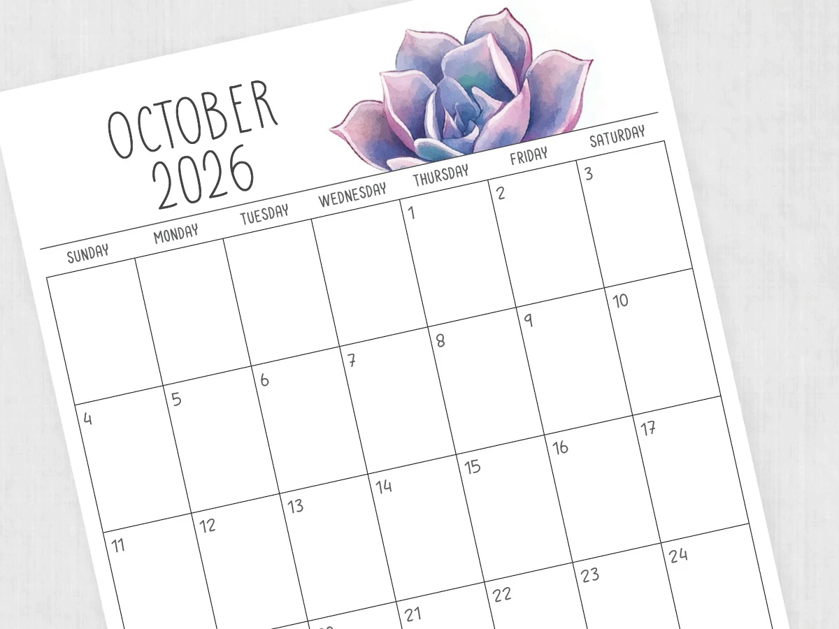 October Blank Printable Calendar 2026