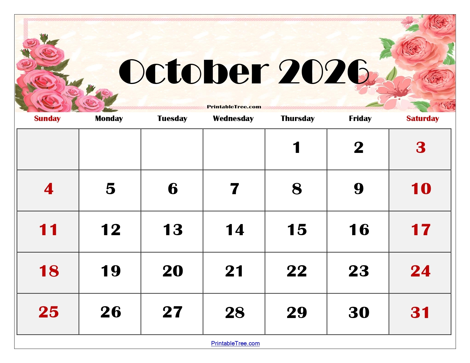 Blank Printable October 2026calendars Blank Printable October 2026calendars