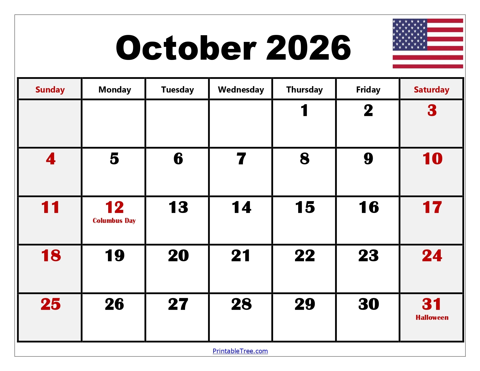 Printable October And November 2026 Calendar