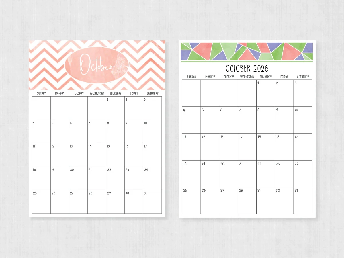 Blank Calendar October 2026