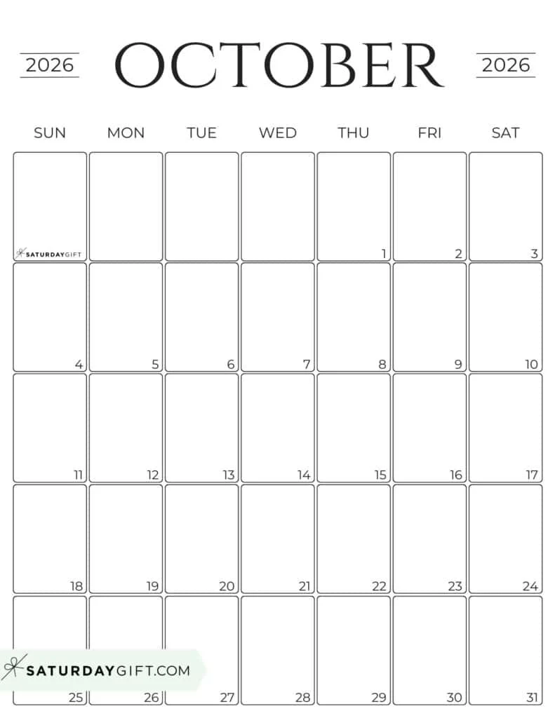Blank Printable Portrait 2026 Calendars