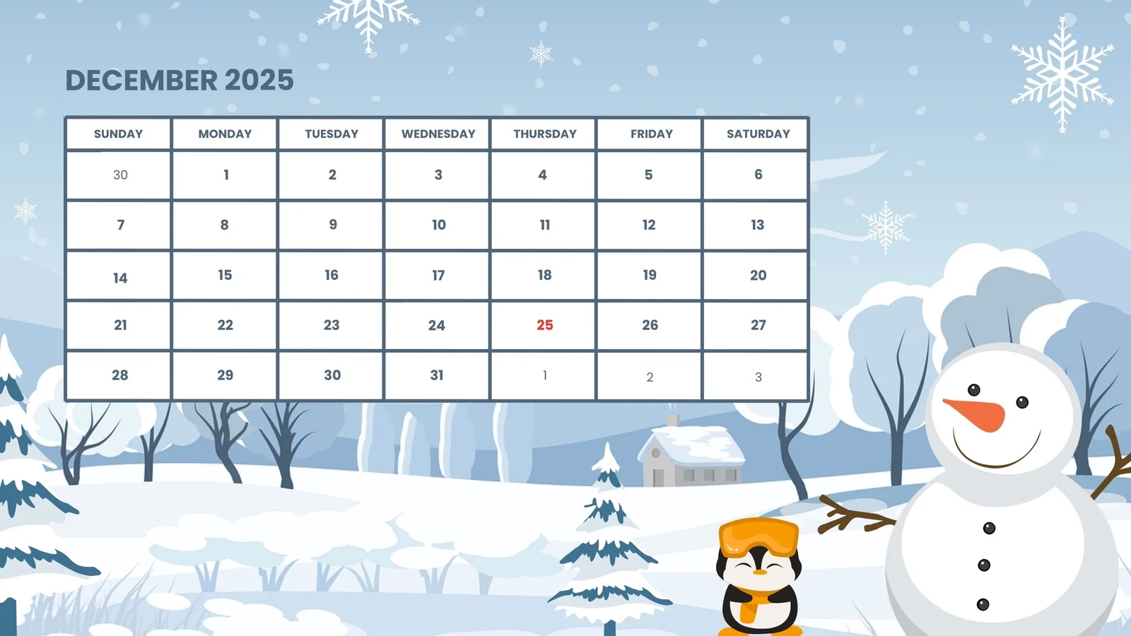 Page 2 Free Custom Printable Winter Calendar Templates Canva