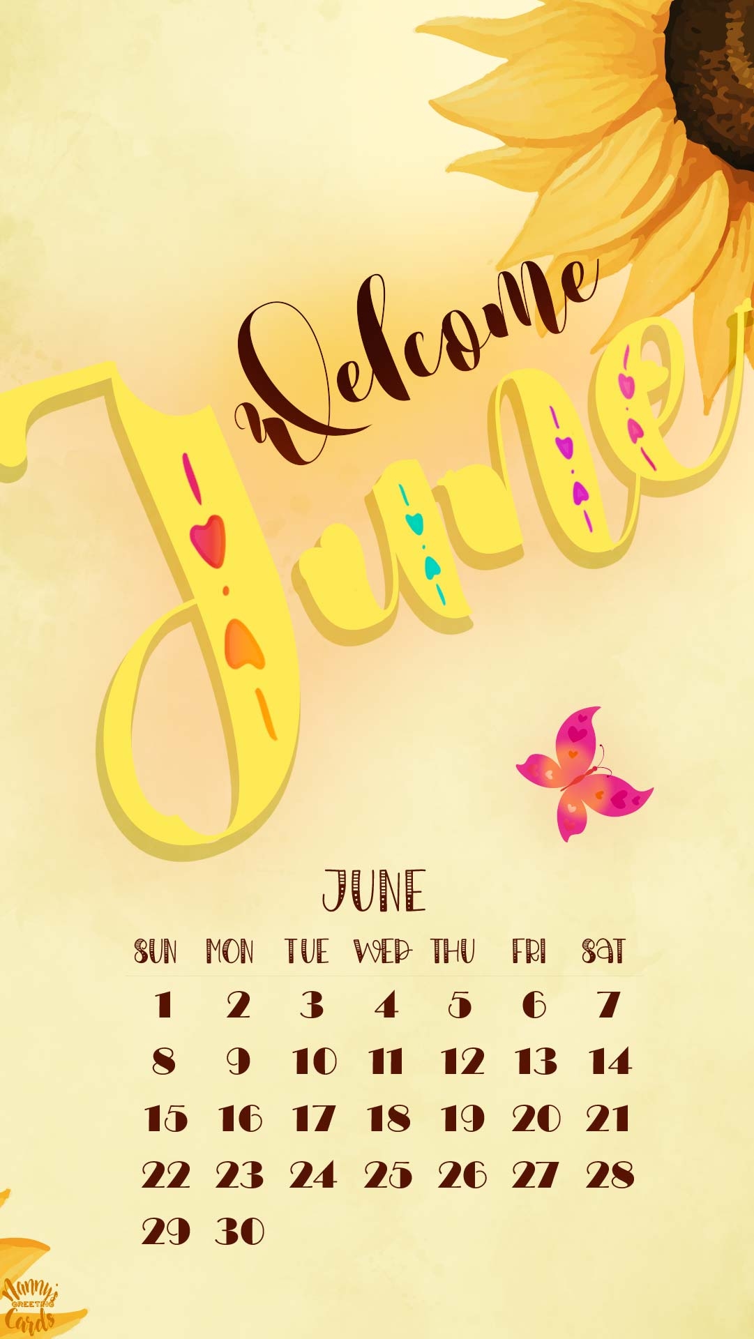 Phone Calendar For June 2025 With Sunflowers And Cute Lettering