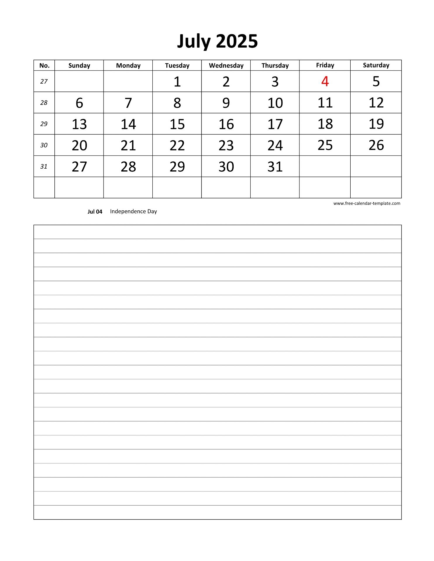 Printable 2025 July Calendar Grid Lines For Daily Notes vertical 