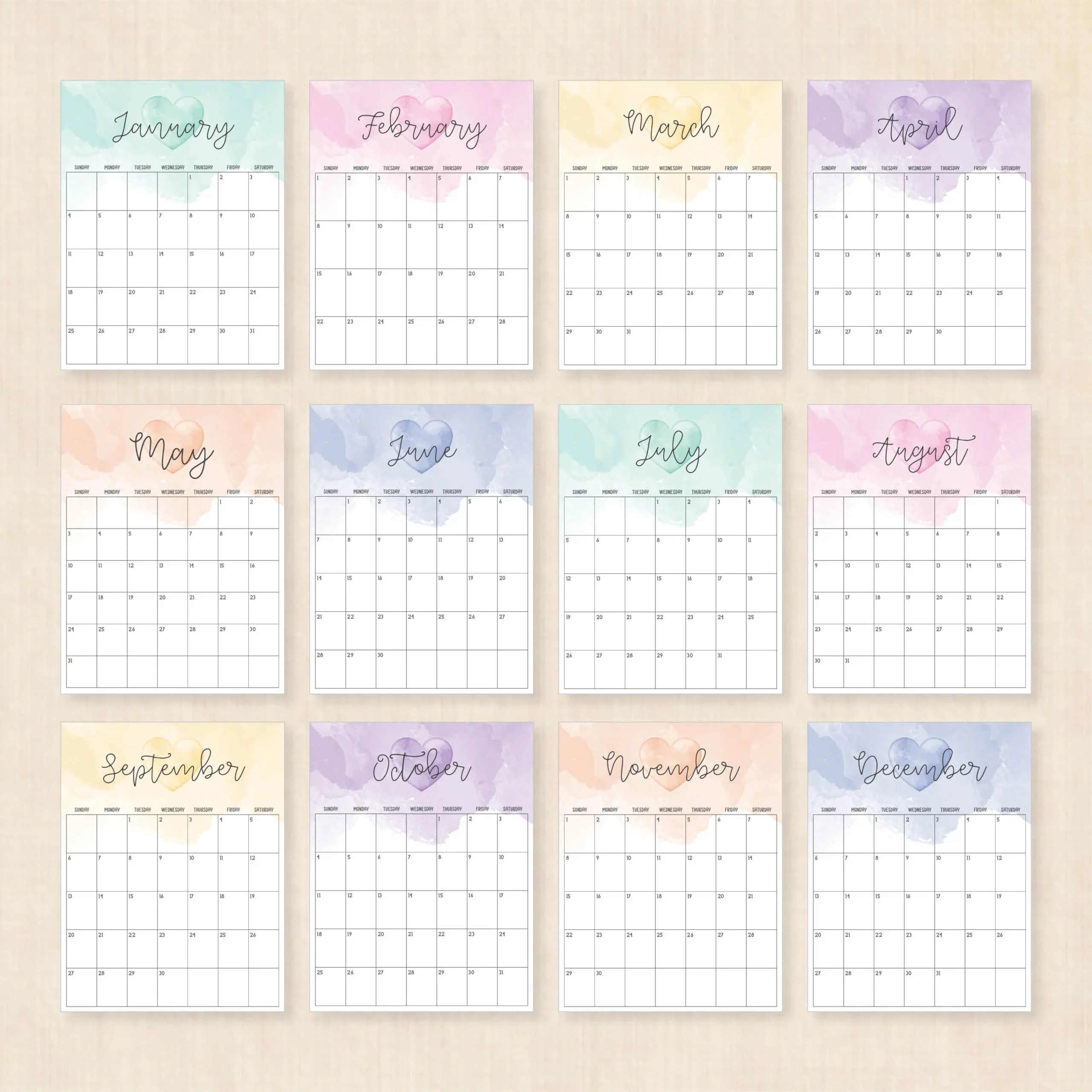 Printable 2026 Calendar Colorful Crush