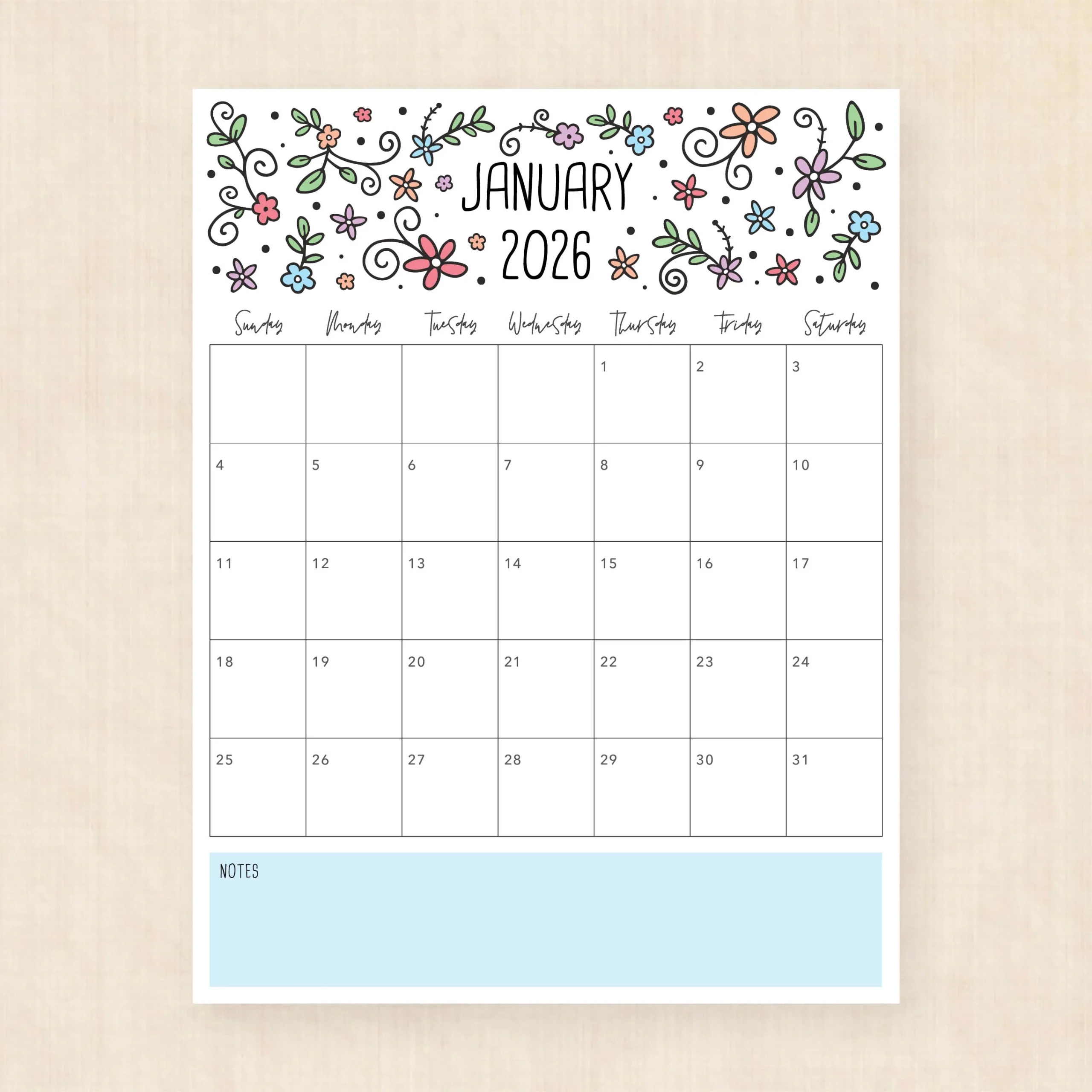 Printable 2026 Calendar Lovely Lillies