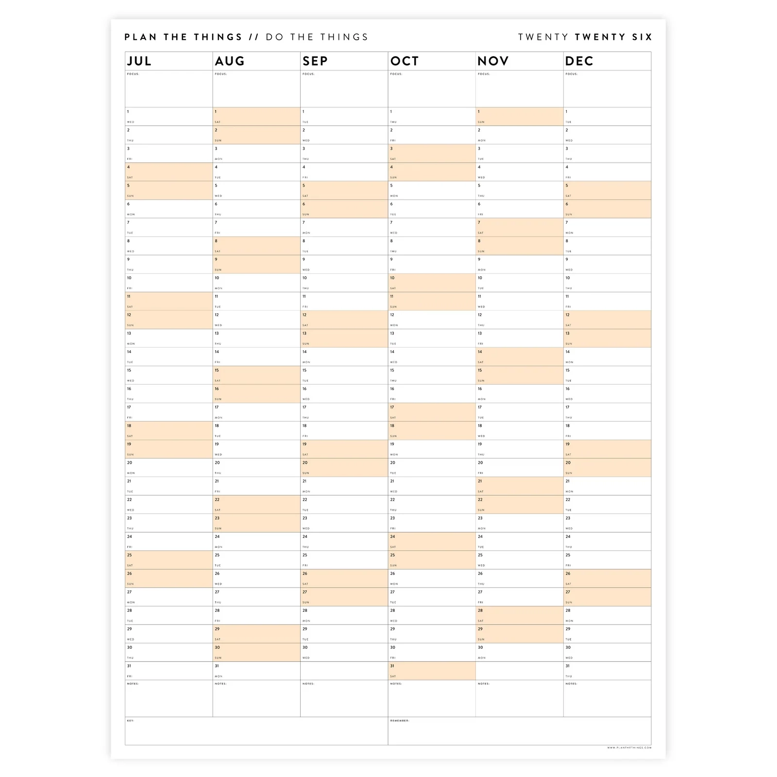 PRINTABLE 2026 SIX MONTH CALENDARS JULY DECEMBER INSTANT 