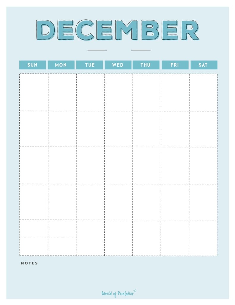 December Calendar Blank Printable