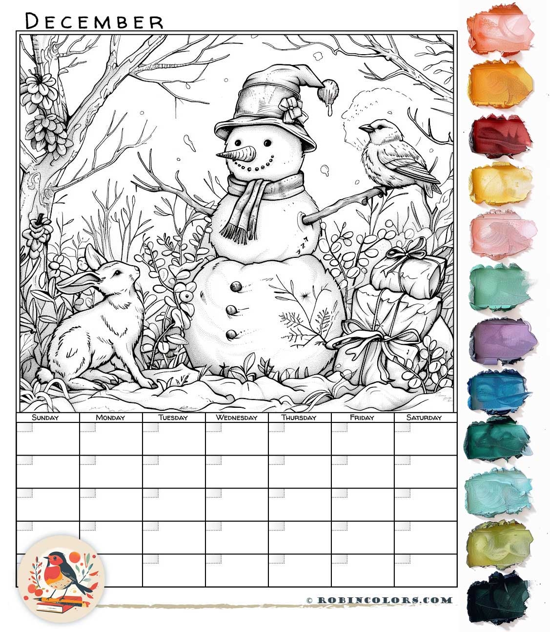 Printable Coloring Calendar Pages With Seasonal Art Robin Colors