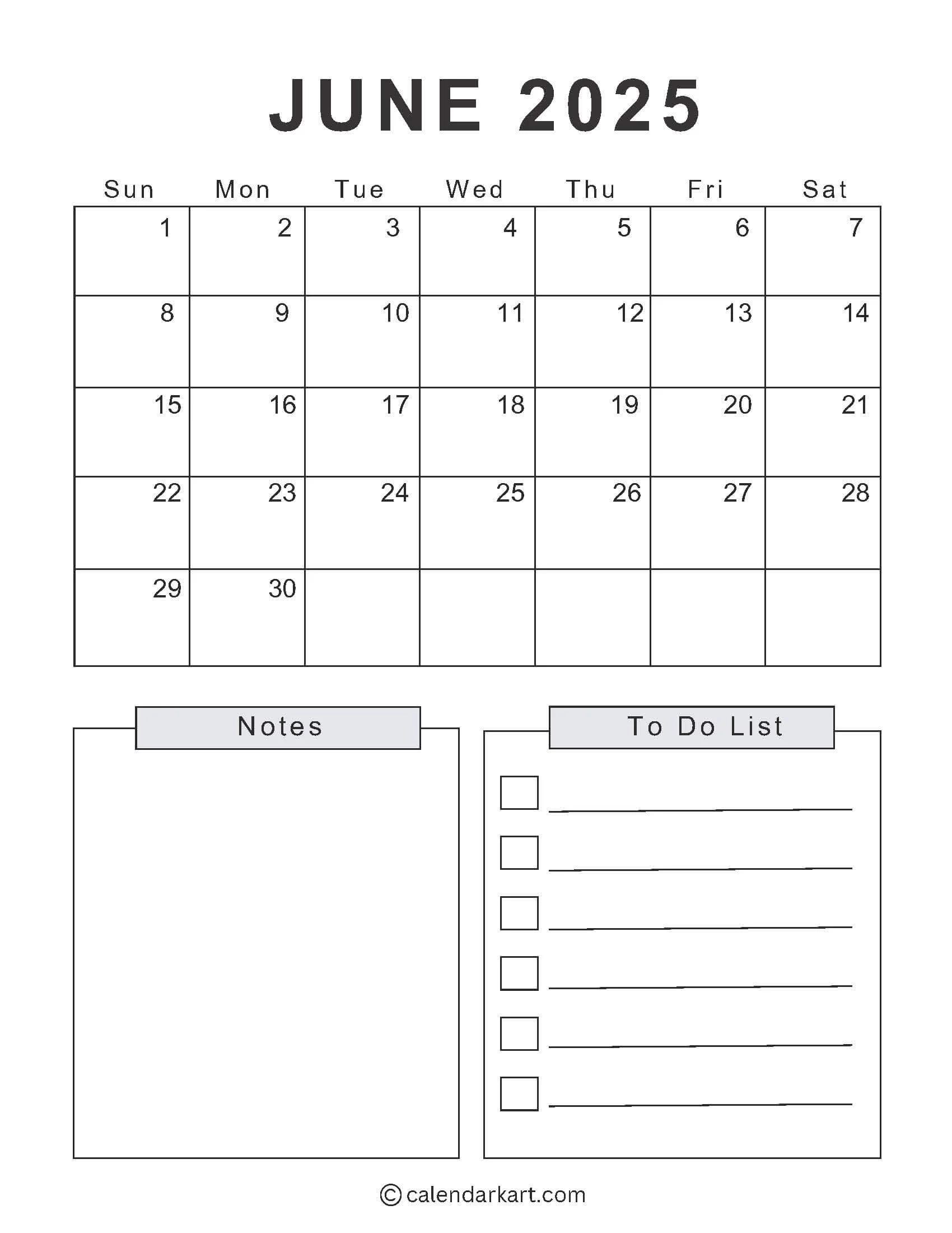 June 2025 Calendar Fillable